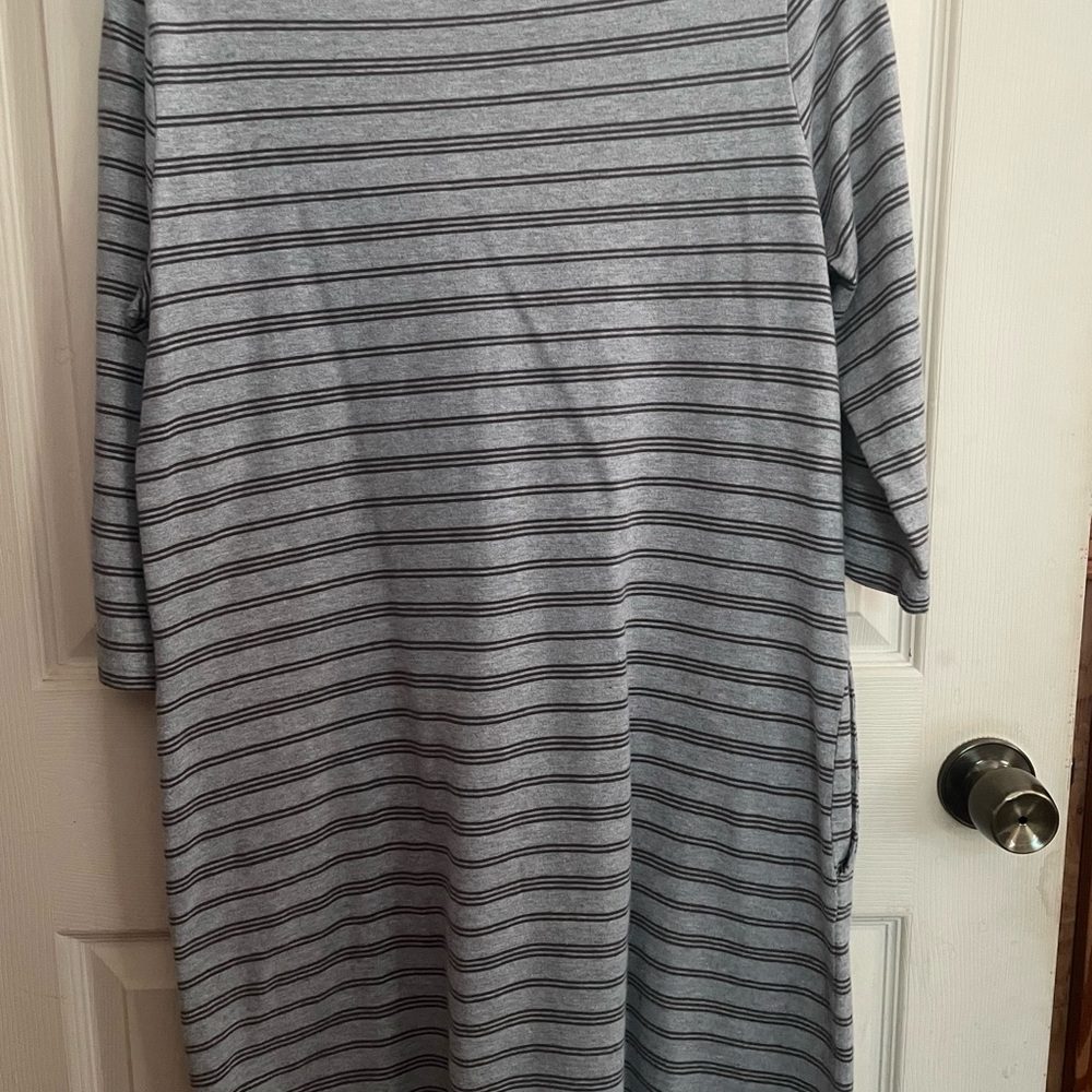 Garnet Hill Gray Striped Women's Dress - Picture 2 of 9